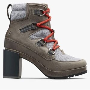 Sorel Heel Lace Up Winter Boots Heels Grey Tan Brown Heavy Duty High Quality 6.5
